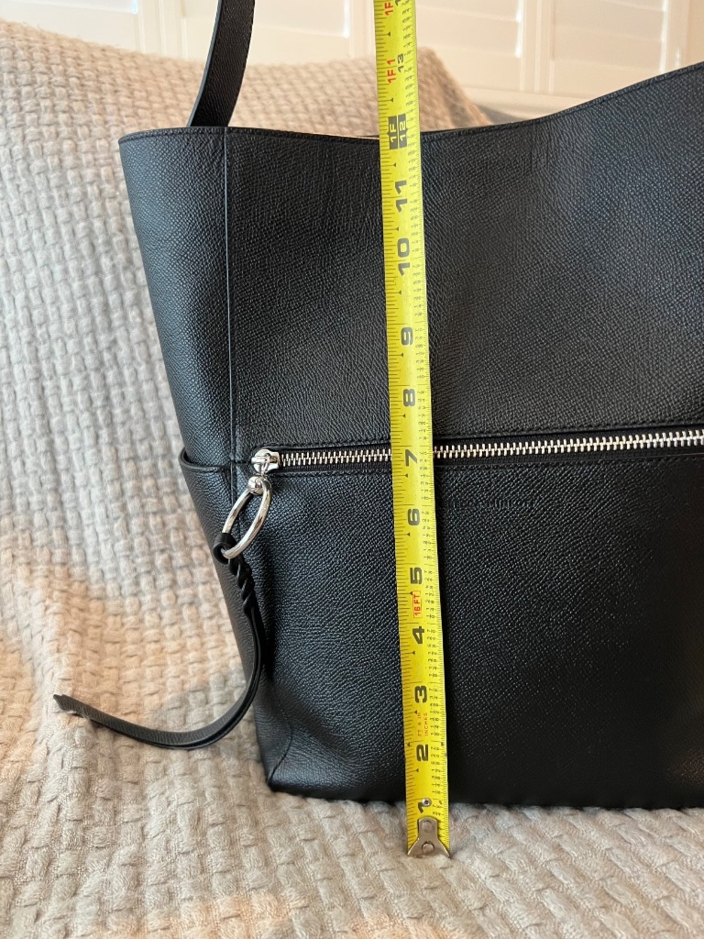 Rebecca Minkoff Black Leather Shoulder Bag with Striped Strap - Picture 9 of 12